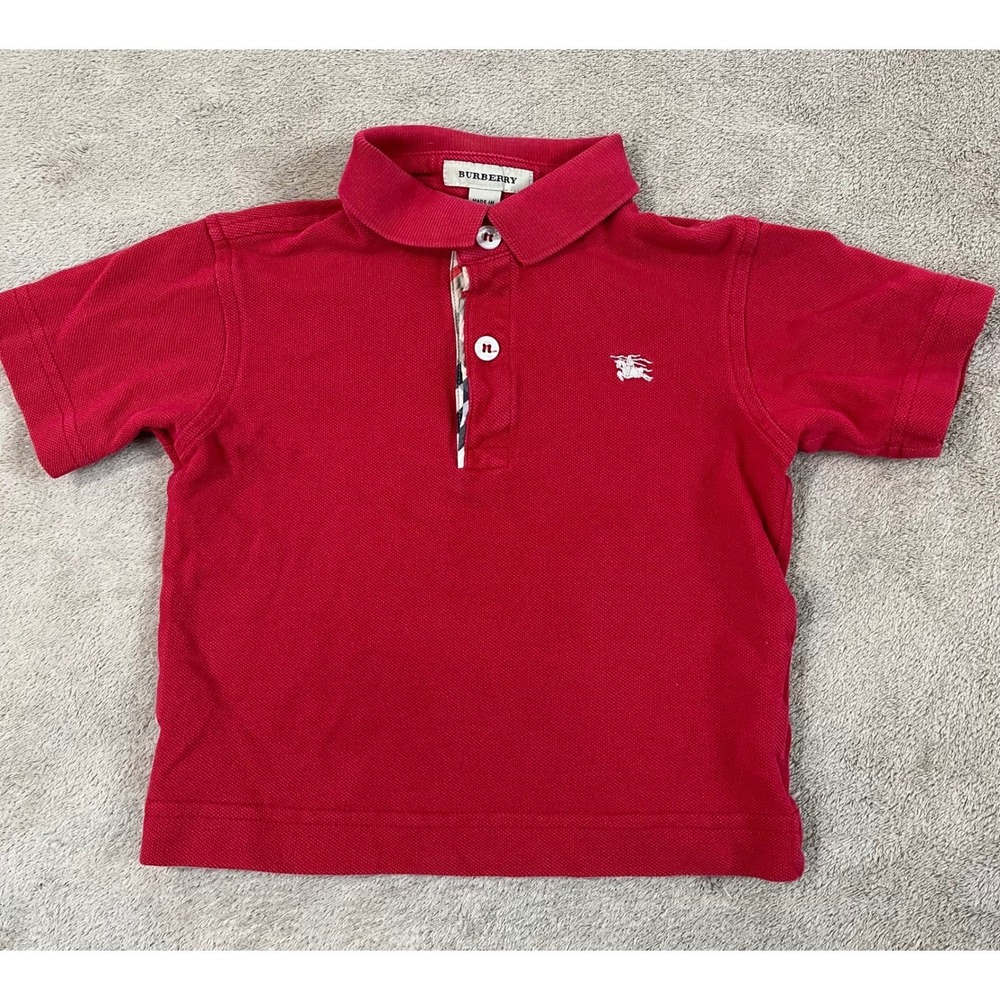 Burberry Mini-Aston Pique Polo Shirt Kids Boys 18M Red Cotton Short Sleeve EUC